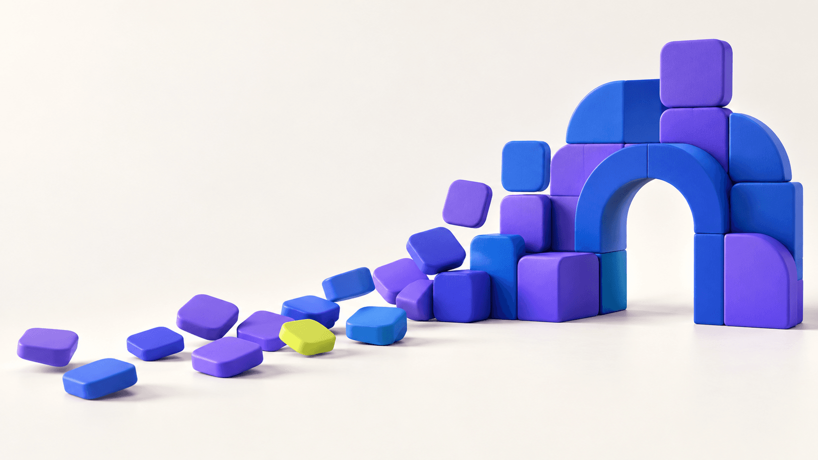 Violet and blue token blocks arranged into a useful architectural structure.